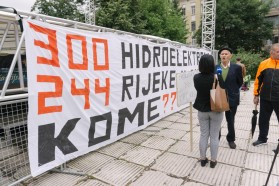 Bosnia & Herzegovina: “300 hydropower plats planned on 244 rivers. For whom?”, the banner reads